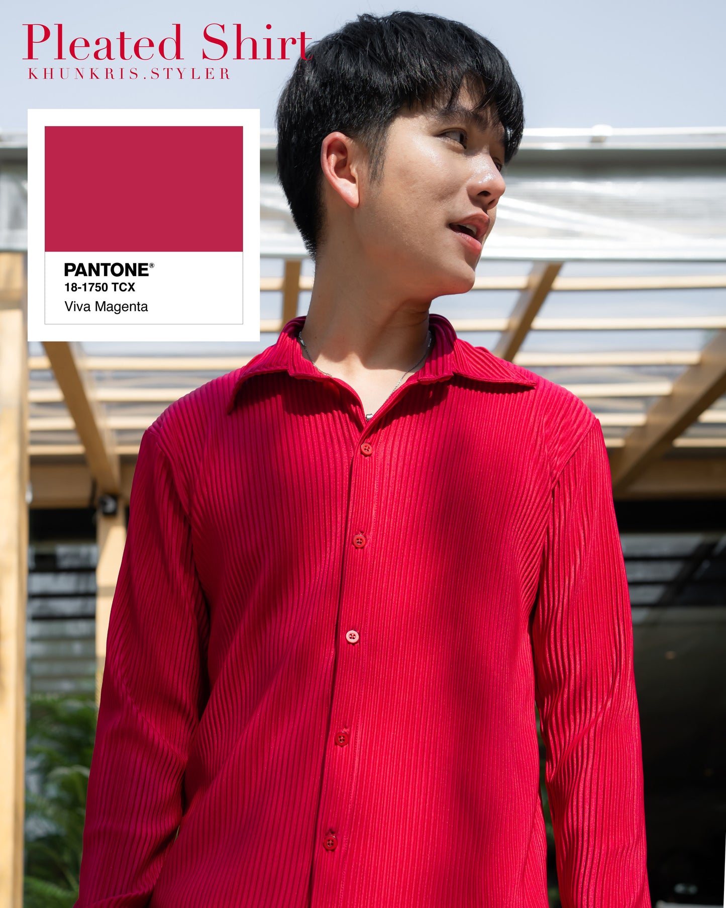 Pleated Shirt - Viva Magenta