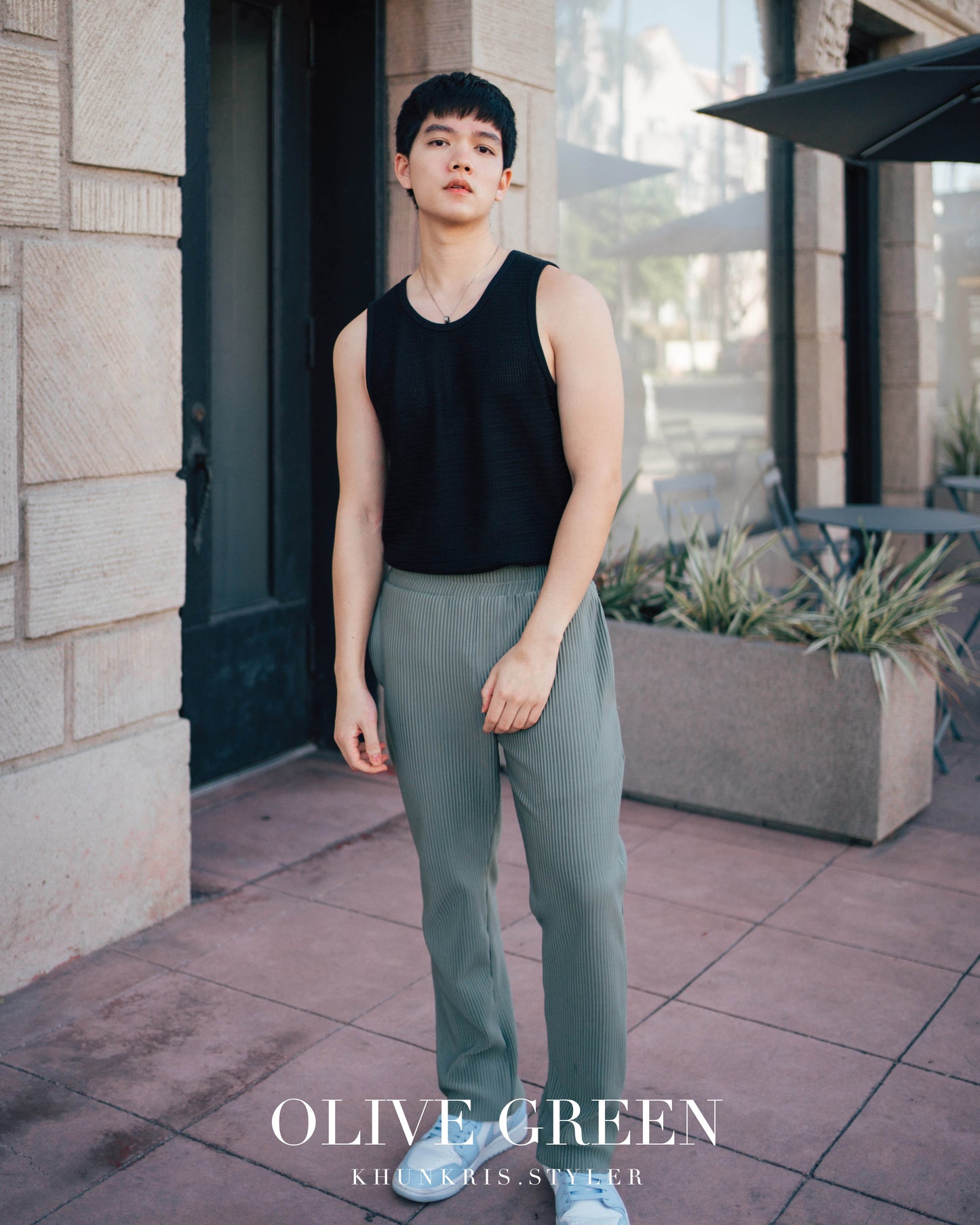 Pleated Pants - Olive Green
