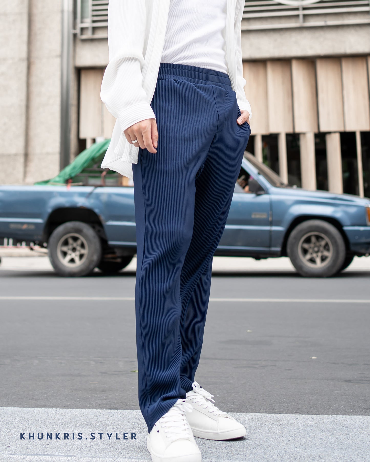 Pleated Pants - Navy Blue