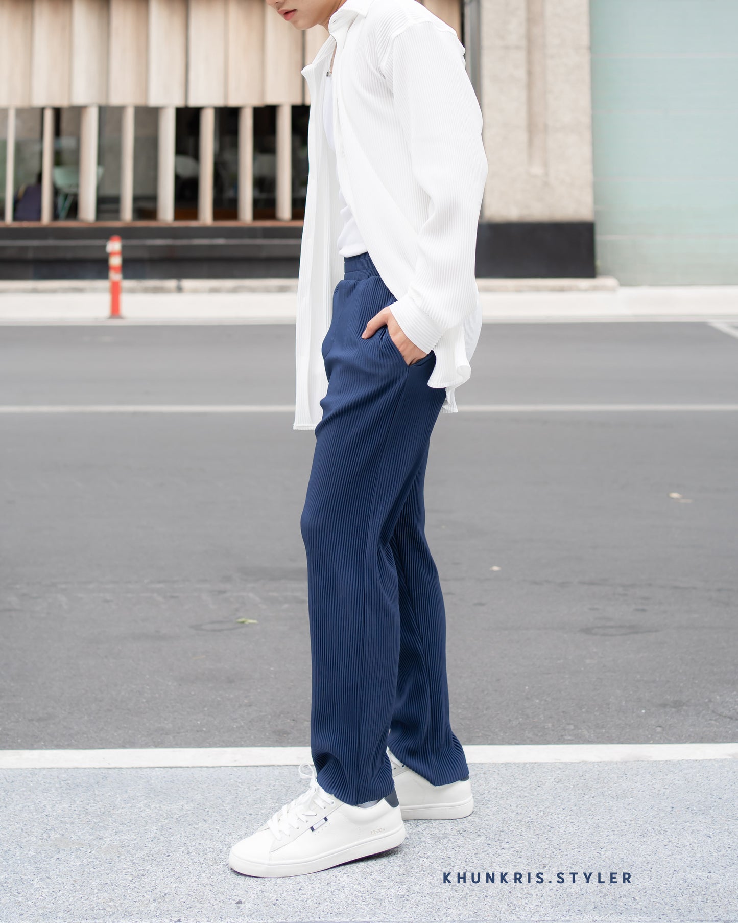 Pleated Pants - Navy Blue
