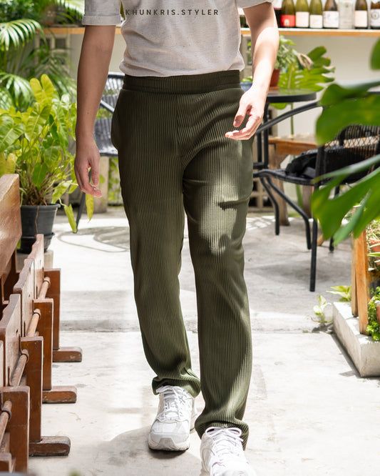 Pleated Pants – Navy Green